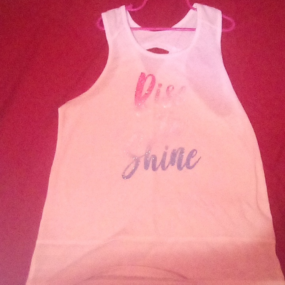 "Rise to Shine" white mesh muscle tee